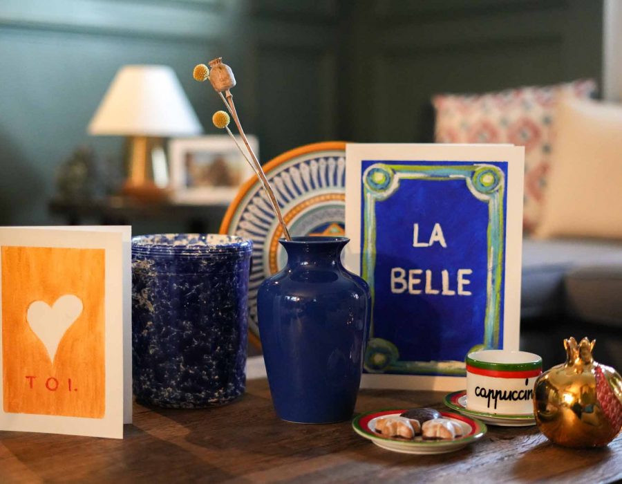 Art Cards by The Herringbone Studio with a collection of complimentary ceramic pieces