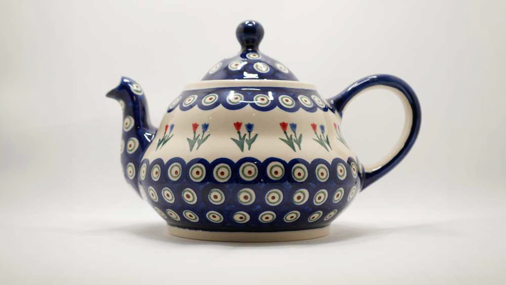 A blue and white large Bolesawiec teapot