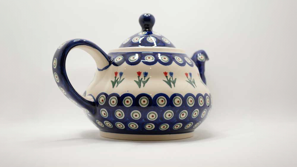 A blue and white large Bolesawiec teapot