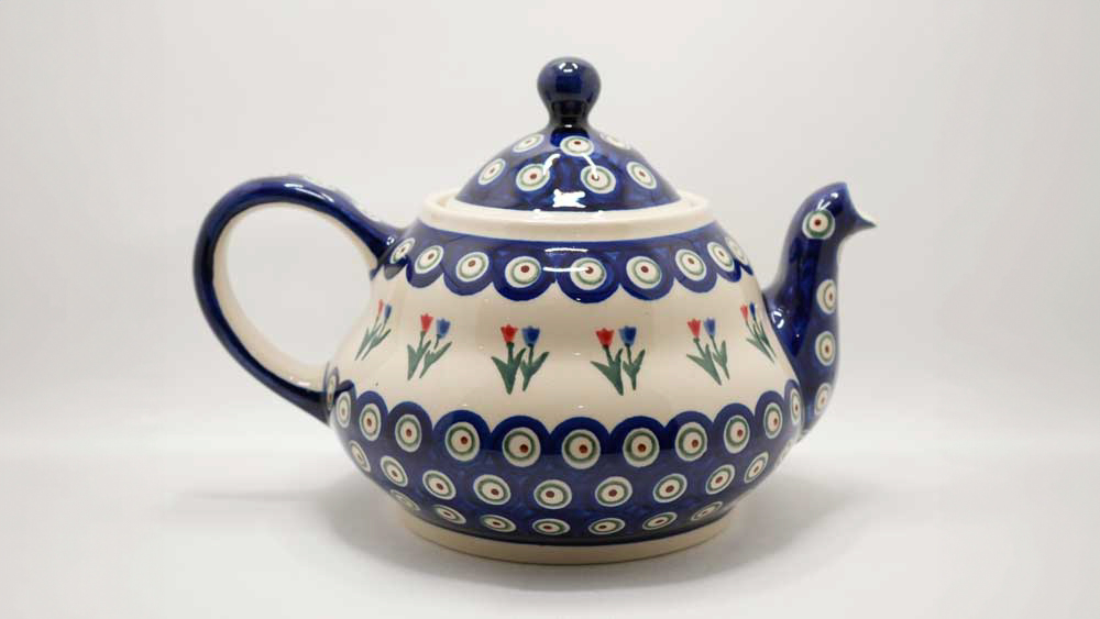 A blue and white large Bolesawiec teapot
