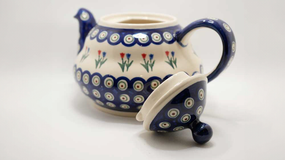 A blue and white large Bolesawiec teapot