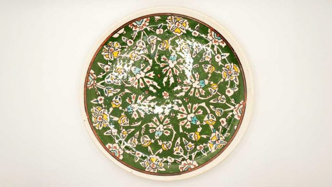 Turkish hanging plate in green and burnt red