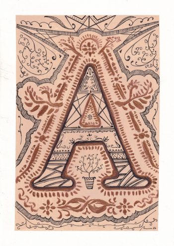 The letter A painted in Antique rose gold greeting card