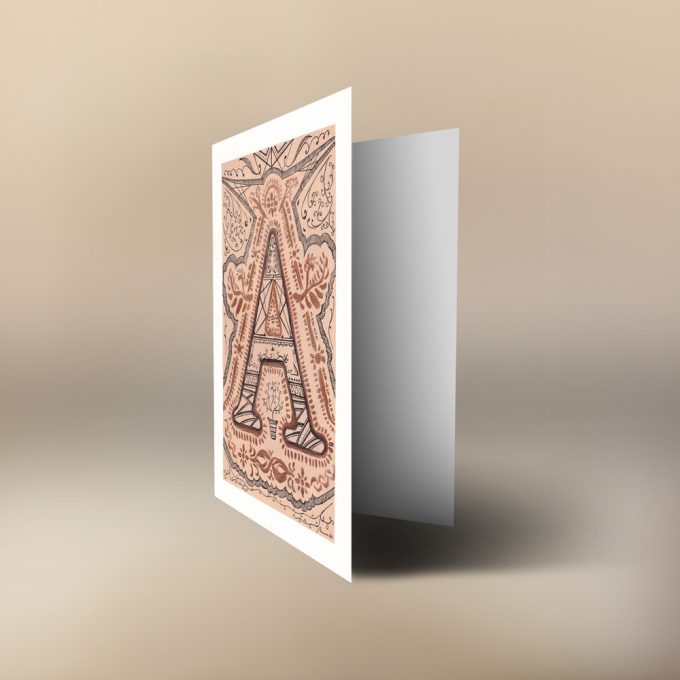 "A" In Antique Rose Gold Greeting Art Card - Image 3