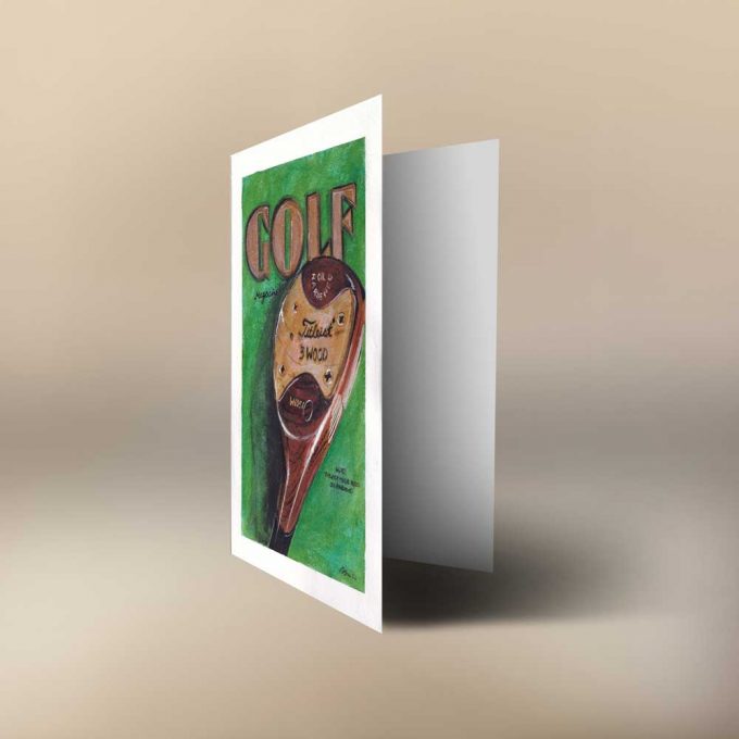 A golf club painting, on a green background painted by the herringbone studio.