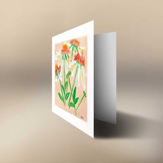 A Square art card of the ECHINACEA-PURPUREA flower hand painted by The Herringbone Studio
