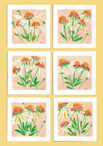 A Square art card of the ECHINACEA-PURPUREA flower hand painted by The Herringbone Studio