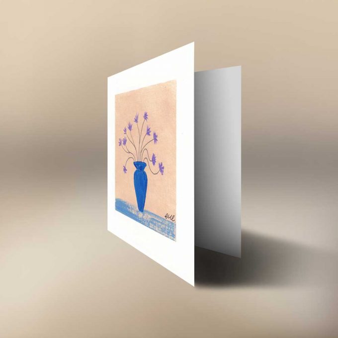 painted by CMC, each greeting card is painted with blue vases and bright flowers