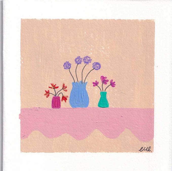 A selection of flower vases painted by Charlotte Rahman