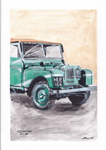 Hand painted Land Rover No1 HUE classic Art Luxury and premium greeting card for birthdays and for special occasions.