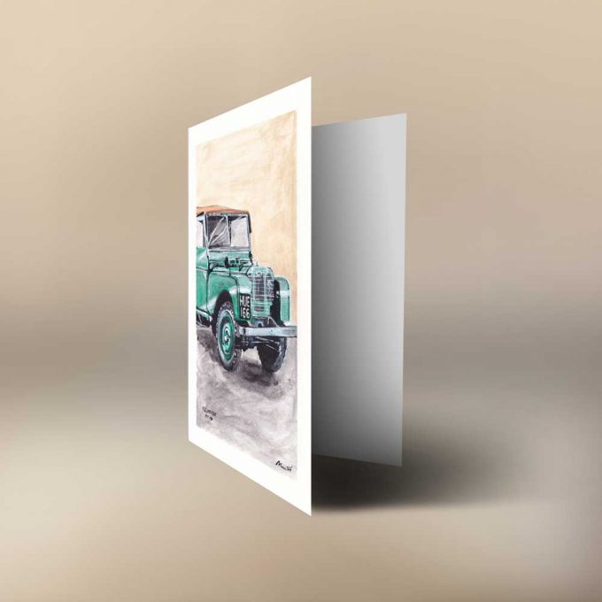 Hand painted Land Rover No1 HUE classic Art Luxury and premium greeting card for birthdays and for special occasions.