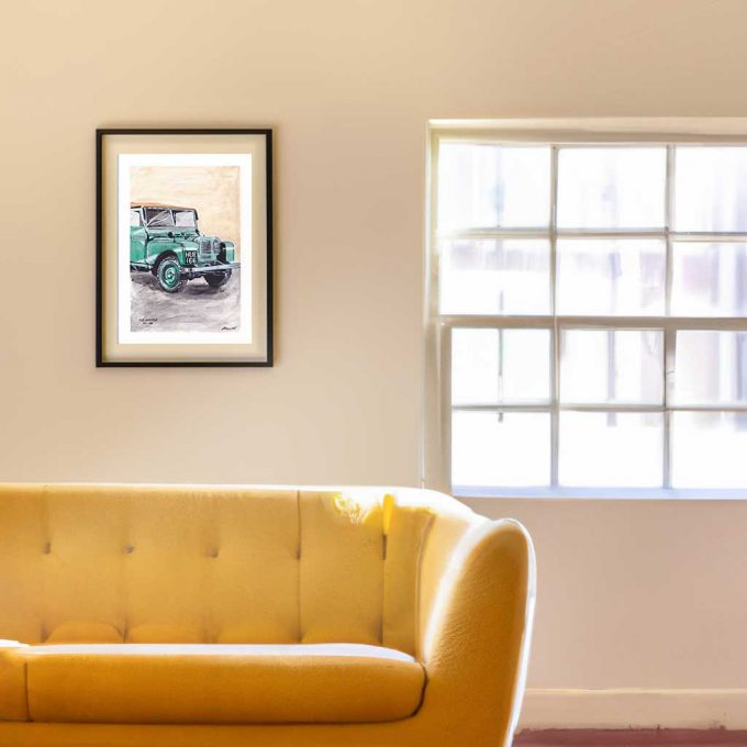 Hand painted Land Rover No1 HUE classic Art Luxury and premium greeting card for birthdays and for special occasions.