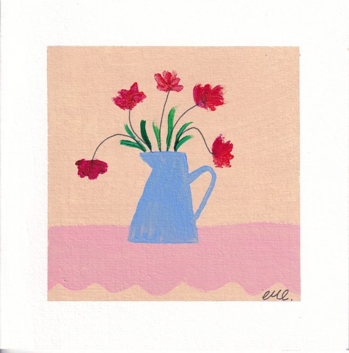 painted by CMC, each greeting card is painted with blue vases and bright flowers
