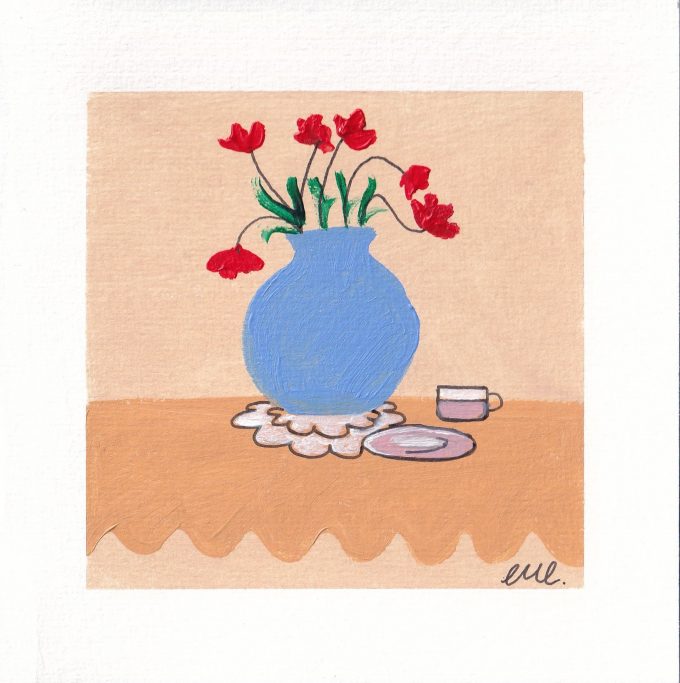 painted by CMC, each greeting card is painted with blue vases and bright flowers