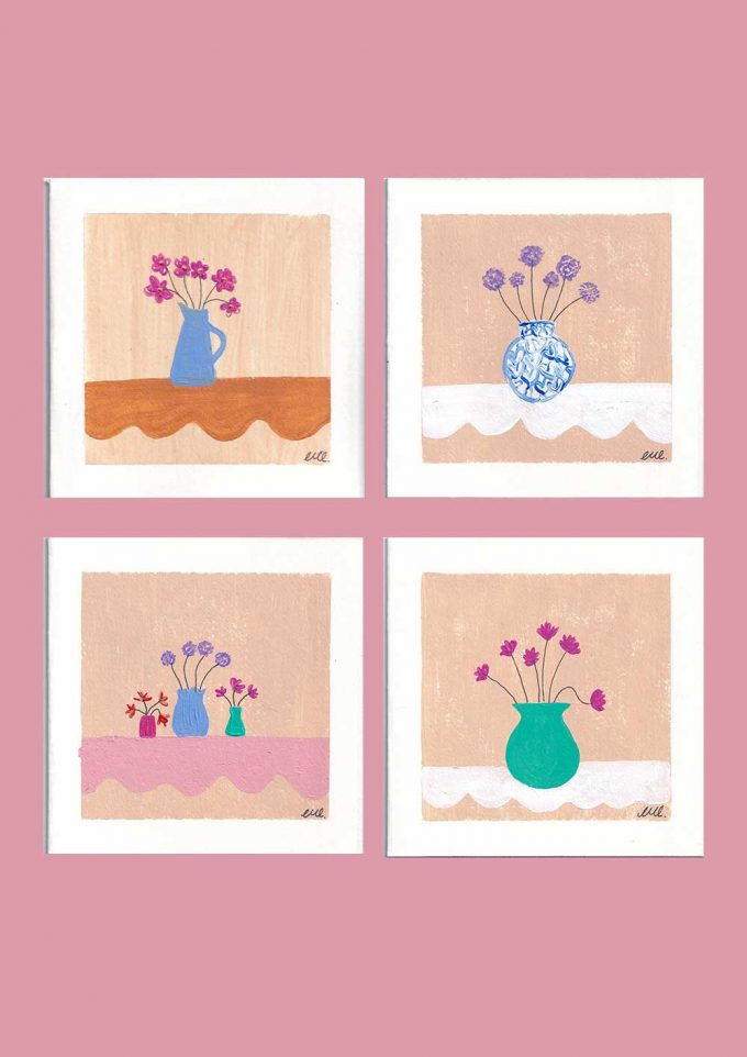 A selection of flower vases painted by Charlotte Rahman