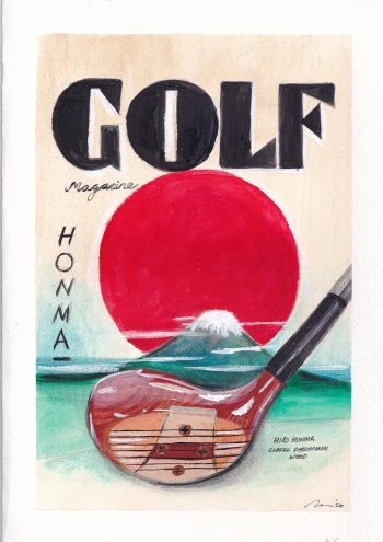 A JAPANESE THEMED ART CARD PAINTED BY THE HERRINGBONE STUDIO