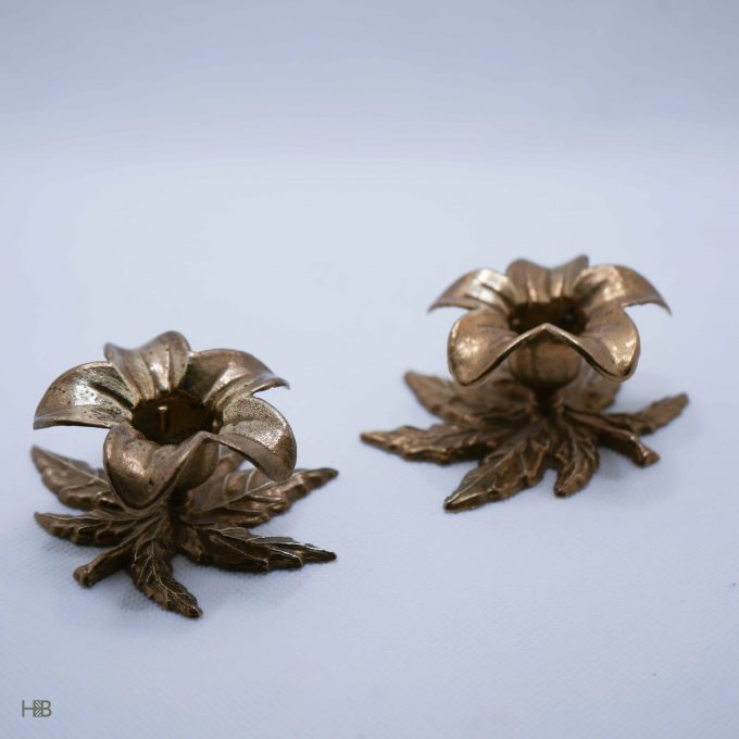 Vintage brass flower candle sticks - Image 2